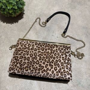 Stuart Weitzman Vtg Leather Leopard Print Clutch Evening Bag Calf Hair Mobwife